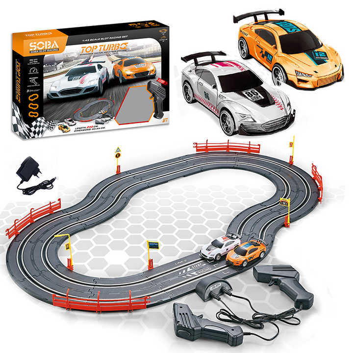 Electric Slot Racing Track Cars Electric Car Racing Rail Track Car Toys Electric High-Speed Slot Car Race Car Track Sets Scale Slot Cars and 2 Hand Controllers with Headlights and Dual Racing, Electric race track 2 cars 2x remote control