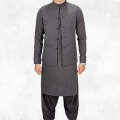 Charcoal Grey Men's Kameez Shalwar with Waistcoat (RJ-KSW127). 