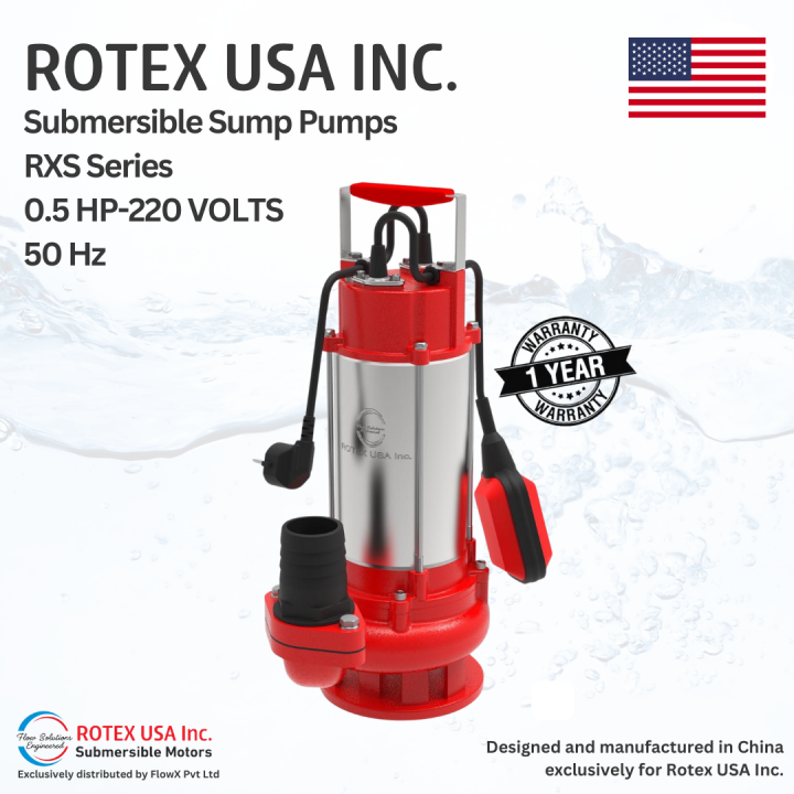Rotex RXS Series 0.5 HP Submersible Sump Pump - Heavy-Duty Cast Iron Impeller, Triple Mechanical Seal (Leak-Proof), Thermal Protection with Auto Reset, 25ft Cable, Handles Solid Particles - Reliable & Durable Performance