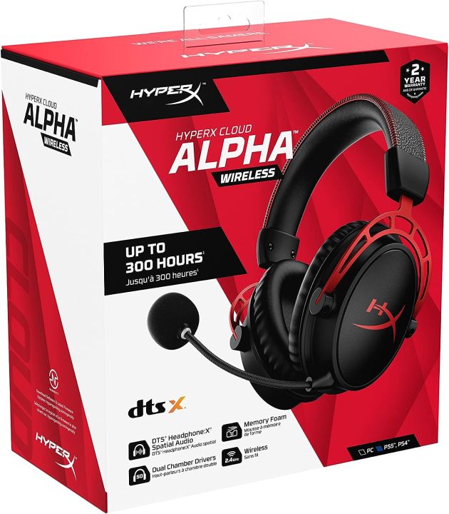 HyperX Cloud Alpha Wireless - Gaming Headset for PC, 300-hour battery life, DTS Headphone:X Spatial Audio, Memory foam, Dual Chamber Drivers, Noise-canceling mic, Durable aluminum frame (With Open Box)