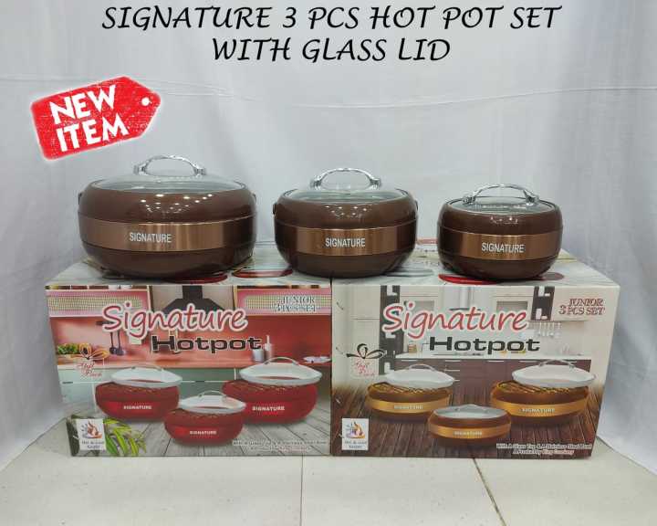 3 Pcs Signature Hot Pot Set Stainless Steel Inner Bowl - Glass Lid / ROOTI HOT POT