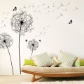 [zooyoo] Large Black Dandelion Flower Wall Stickers Home Decoration Living Room Bedroom Furniture Art Butterfly Murals. 