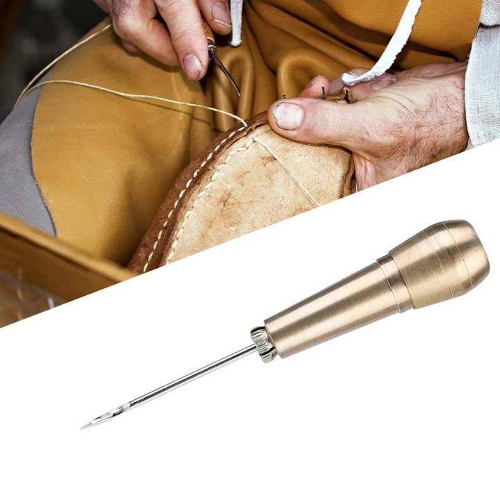 OIMG 3 Needles Copper Handle Sewing Awl Leather Shoe Repair Tool