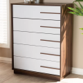 Horizontal Chester with Two-Tone White and Walnut Finish - 5-Drawer Wood Chest for Versatile Storage Solutions. 