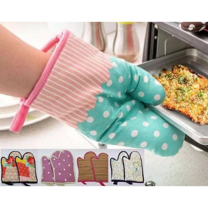 Cooking & Baking Gloves High Temperature Microwave Oven Gloves Anti Slip Heat Resistant Gloves Mittens Assorted Colours and Design Fabric