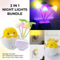2-in-1 LED Night Light Bundle – Duck Chic Bulb + Mushroom Lamp | Cute Night Lights for Bedroom, Nursery, Kids Room & Home Decor (USB/Battery Powered). 