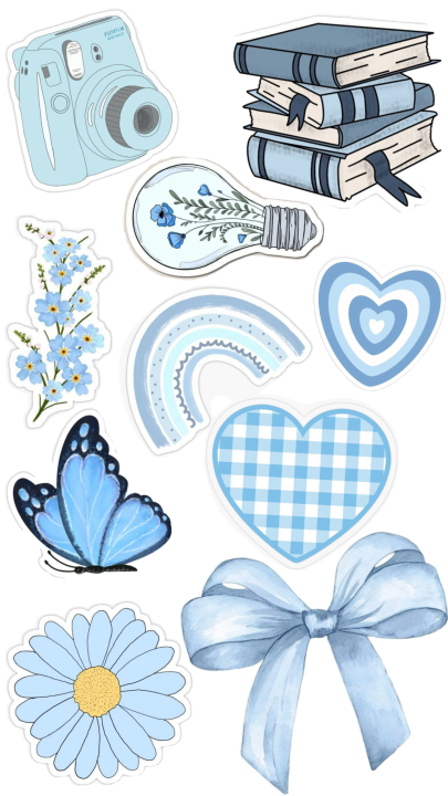 Pack Of 10 Stickers - Blue  Aesthetic  Cool Doodle  sticker Cute Kawai  Sticker for Laptop & Mobil Sticker Blue Colure Sticker 2 Inch x 2 Inch each Sticker Size Cup sticker Glass Sticker