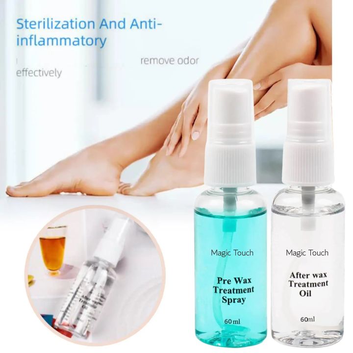 Pre Wax Spray, Post Waxing Treatment Oil Hair Removal Care Treatment Spray Wax Residue Remover Set (2Pcs x 60ml) Pre Cleanser and After wax oil Waxing Care