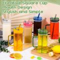 Techmanistan Random Color 400ml Square Glass Mug With Handle, Straw & Lid, Drinking Glass, Adorable Glass Cups with Lids and Straw, Glass Tumbler Coffee Cup Coffee Mug. 
