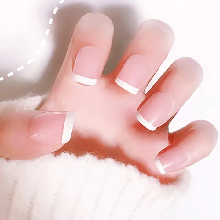 24Pcs%20Short%20French%20Nails%20Nude%20Pink%20French%20Tips%20Nails%20for%20Women%20and%20Girls%20artificial%20nails%20Water%20Proof%20Nails%20with%20Design%20Nail%20Art%20French-tips%20+%2012%20tabs%20nail%20glue%20sheet,%20a%20nail%20filer%20-%20Image%203