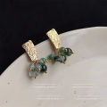 Handmade Design Sense Green Phantom Quartz Stone Earrings Female Niche Unique Style Retro Stud Earrings Stylish and Unique Earrings High Sense. 