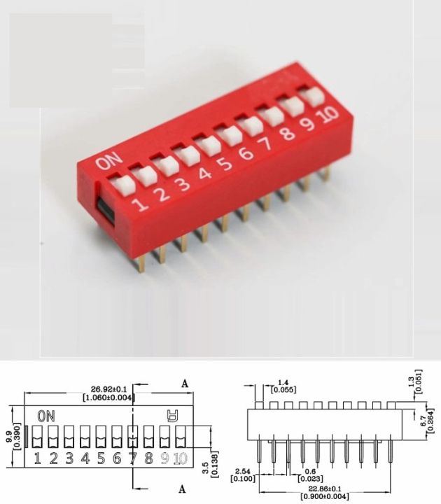 DS-10 flat dial switch 10 bit code switch 2.54mm pin spacing