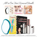 All-in-One Hair Removal Budget Bundle – Flawless Facial Hair Remover + Tinkle Eyebrow Razors (3pcs) + Crystal Hair Remover Stone – Painless, Reusable Epilator Set for Women. 