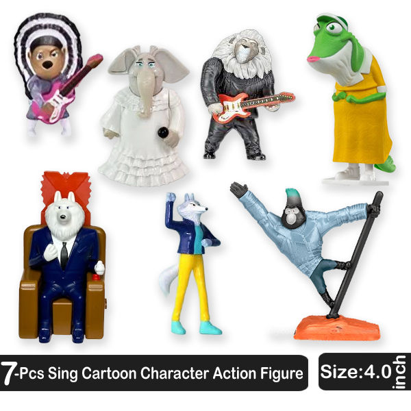 7 Pcs - Sing Cartoon Character 4.5 inch Action Figure Toy For Kids Boys Girls Cartoon Characters Figures Toys