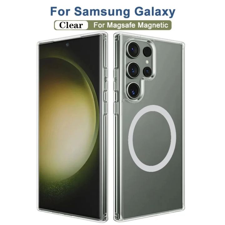 Transparent Magnetic Phone Case For Samsung Galaxy Note 8 9 S 10 20 FE S21 S22 Plus S23 S24 Ultra Clear Shockproof Magsafe Cover