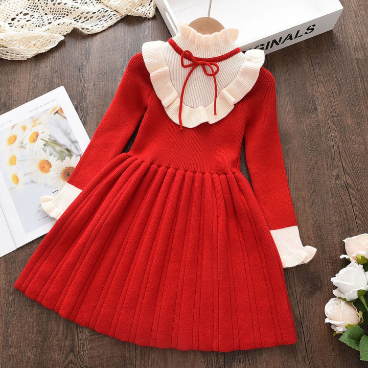 Bear Leader Christmas Girls Dresses Winter Baby Cotton Knitted Sweater Dress  New Spring Autumn Red Princess Dresses Kids Clothes | Daraz.pk