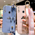 For Samsung Galaxy A20s Back Cover with Lanyard + Wristband Fashion Shiny Maple Leaf Plating Bumper Stand Holder Case Camera Protection Soft Silicone Mobile Phone Cases. 