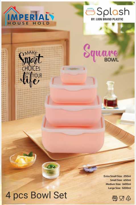 Splash Bowl Set 4 in1 With Lid Airtight Bowl Set Food Storage Mixing Bowl Stackable Kitchenware Sets Serving Bowl Home Kitchen Accessories Containers Dishwasher Microwave safe organizer