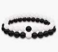 Set of 2 Pieces Black & White Bead Friendship Wrist Band / Bracelet for Couples & Friends. (Elasticated). 