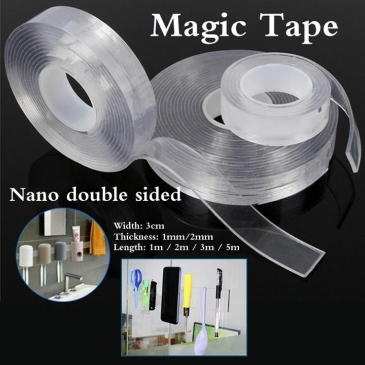 Day2day Mall 5 Meter Nano Transparent No Trace Acrylic Waterproof Reusable Double Sided Adhesive Tape