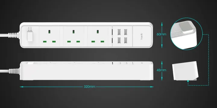 Extension%20Lead,%20HAVIT%20Universal%20Power%20Strip%20With%204%20USB%20Ports%20(4.6A)%20+%203%20Way%20Outlets%20(3250W/13A)%20Surge%20Protector%20Power%20Extension%20Plug,%20%20Intelligent%20Charging%20with%205.9ft%20Power%20Cord%20(C763,%20White).%20-%20Image%204