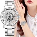 New Trending Luxury Analog Skeleton Quartz Stainless Steel Watch For Girls & Watch For Women With Box. 