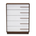 Horizontal Chester with Two-Tone White and Walnut Finish - 5-Drawer Wood Chest for Versatile Storage Solutions. 