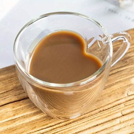250ml Creative Heart Shape Design Double Layer Heart Cup with Handle Milk Cup Tea and Coffee Mugs for Lovers Coffee Afternoon Tea