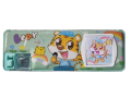 Double Sided Magnetic Button Geometry box with Calculator and Sharpener for boys and girls, Assorted Character. 