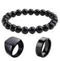 Black Combo Deal 3 In 1 Big Bracelet 1 Ring & 1 Black Chala For Men & Boys. 
