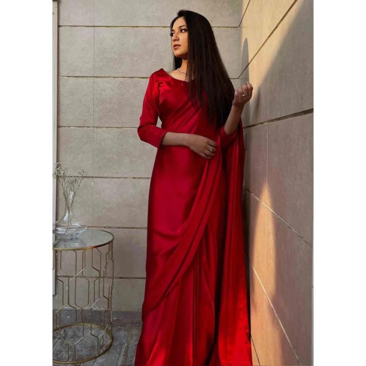 Stitched Satin Silk Saree for Women and Girls