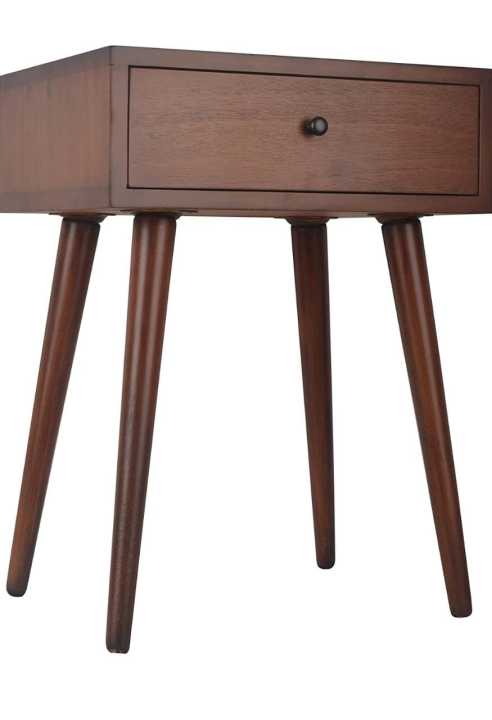 Mid Century 1-Drawer Wood Side Accent Table ( Dark Brown )