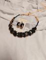 Premium Quality Black Stones Choker Necklace With Earrings. 