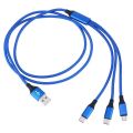 3 in 1 Multi Charging USB Type C Cable Lightning , Android / Iphone / Ipad - 1.2M -Blue. 