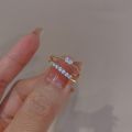 2Pcs Delicate Crystal Heart Rings for Women Girl Accessories Adjust New 2023. 