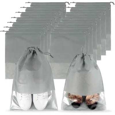 Pack of 10 - Travel Shoes Storage bag with clear window non-woven with PVC Bag