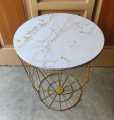 METAL WIRE REMOVABLE WOOD TOP ROUND COFFEE SIDE TABLE STORAGE BASKET TABLE (16 x 16 x 18.5). 