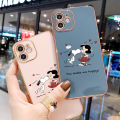 Hontinga for OPPO A12E Back Cover（Free Lanyard）Luxury 6D Plating Happy Puppy and Girl Side Pattern Case Soft Silicone Square Mobile Cover. 