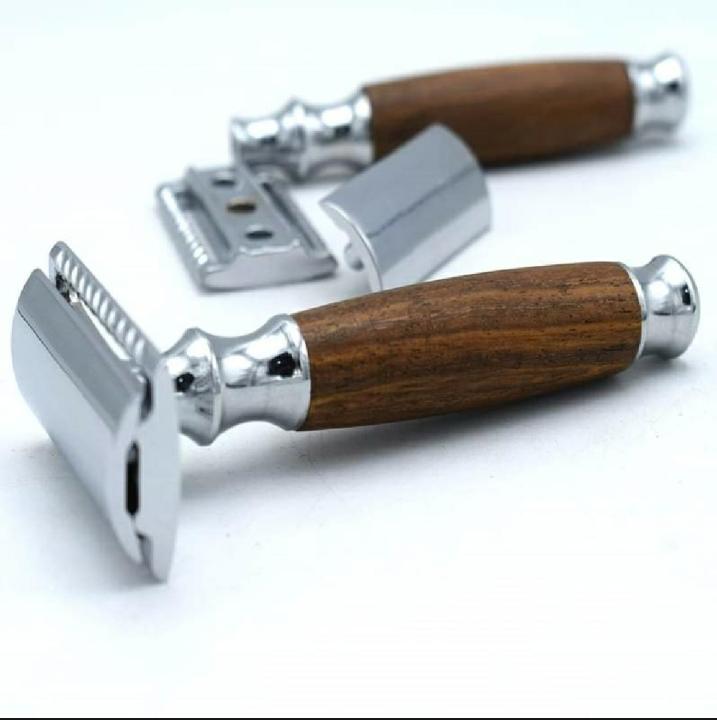 Double Edge Razor for Men, Natural Wood Handle Safety Razor with All Metal Waterproof Head, Classic Long Handle Double Edge Safety razor,