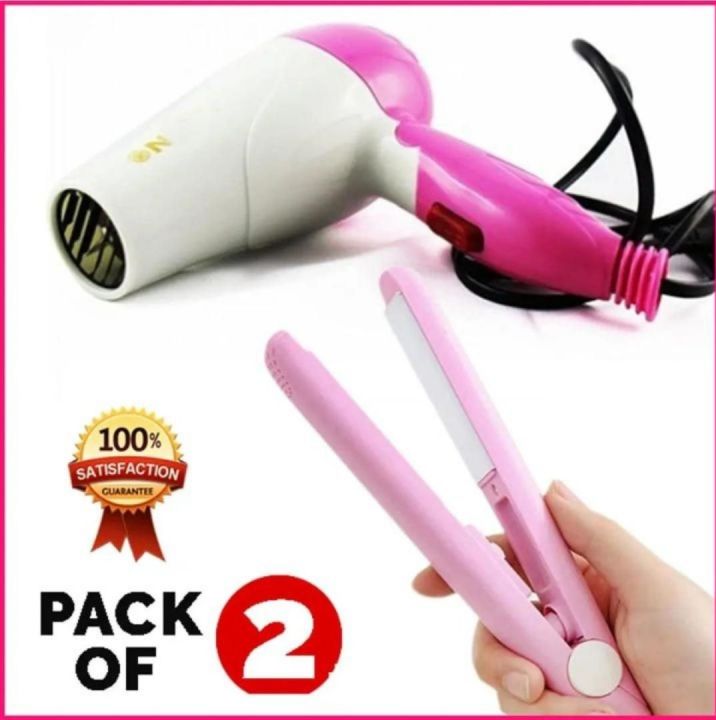 Pack of 2 - Nova Combo Hair Dryer Plus 2 In 1 Hair Straightener, dryer and hair straightner and curler, Pack OF 2 NCH Hair Dryer & 2 In 1 Hair Straightener & Curler