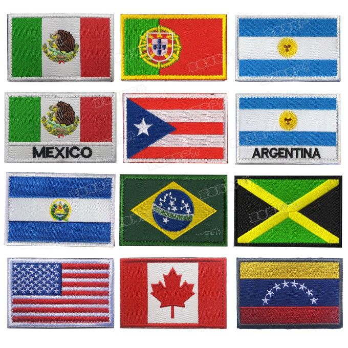 【Buy 6 get 1 free North America Flag Mexico Portugal Argentina Jamaica Morale Chapter Cloth Mark 3D Embroidery Armband Velcro Patch