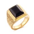 New Fashion Men's Large Black Zircon Seal Ring Gold Color Stainless Steel Men's Tribal Charm Jewelry Gifts for Boys. 