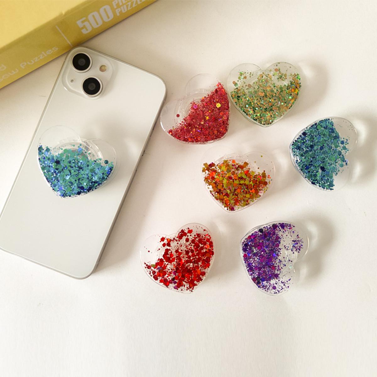 Korean Cute Glitter Pop Socket for Girls, Adjustable Love Shape