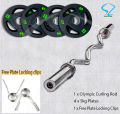 20kg Olympic Rubber Coated Plates Set with Olympic Curling zig zag Rod with Free Plate Locking Clips Pair. 