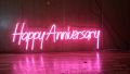 Happy Anniversary Pink LED Neon Sign Wall Decor For Home Bar Restaurant Cafe Birthday Party Decorative Light Creative Gift. 