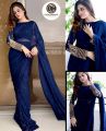 Women Stitched Embroidered Pearl Chiffon Saree With Blouse & Petticoat. 