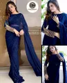 Saree for Women Season Chiffon Fabric Stitched Embroidered Pearl Chiffon Saree With Blouse & Petticoat Multi Colors. 