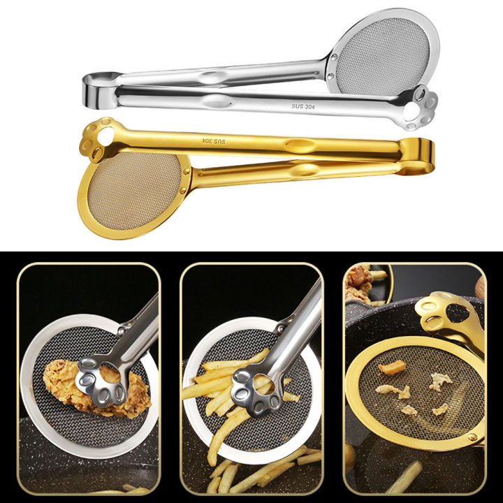 Stainless Steel Paw Oil Leak Clip Food Tongs Kitchen Frying Filter Shovel Clamp Serving Tongs Steel Wire Filter Fine Mesh Spoon Salad Clip