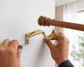 Golden Curtain Rod Bracket Adjustable Curtain Pipe Holder Wall Mount R Shape Hook. 