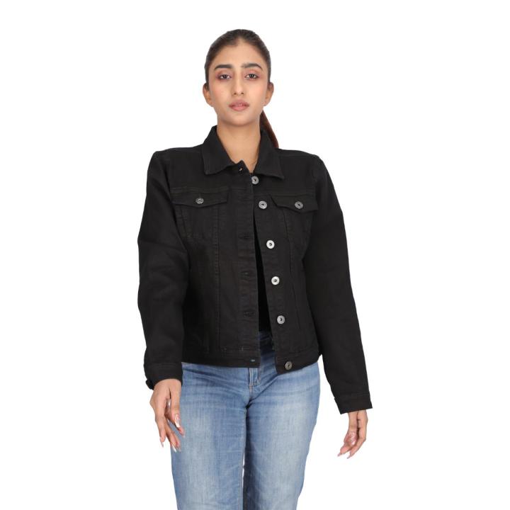 Black Denim Jeans Jacket For Women Dark Blue